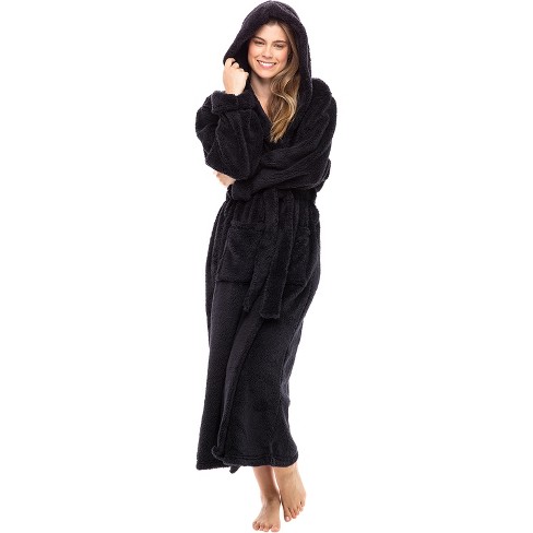 Women Fleece Hooded Bathrobe Plush Soft Long Robe Fluffy Warm Bath Robes  Sherpa Shaggy Housecoat Pajama with Pocket : : Clothing, Shoes &  Accessories