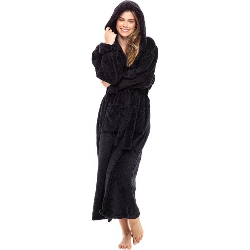 Adr Women's Plush Fleece Hooded Robe, Shaggy Feather Long Bathrobe Black  Large-x Large : Target