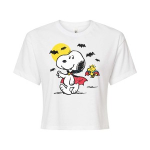 Women's - Peanuts - Vampire Snoopy Woodstock Cropped Graphic T-Shirt - 1 of 4