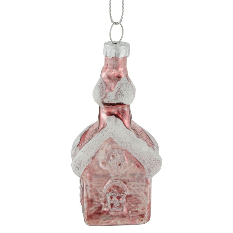 Northlight 3.25" Snow Covered Pink Church Glass Christmas Ornament, 3 of 6