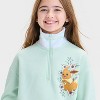 Girls' Pokemon Floral Eevee Elevated 1/4 Zip Sweatshirt - White/Lime Green - 2 of 4