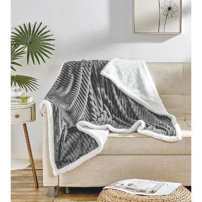 Plazatex Corduroy Faux Faux Lambskin Reverse Throw Blanket - 50x60", Grey