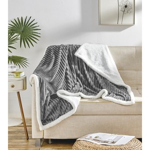 Plazatex Corduroy Faux Faux Lambskin Reverse Throw Blanket - 50x60", Grey - 1 of 4