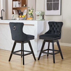 QingMoon Swivel Velvet Bar Stools Set of 2, Modern Counter Height Chairs with Button Tufted Back and Rivet Trim for Kitchen Island, Pub - 1 of 4