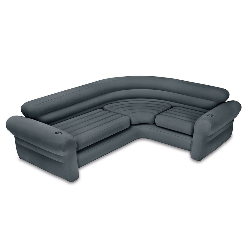 Intex Inflatable Furniture L-Shaped Sectional Corner Couch Indoor Relaxing Sleeper Sofa with Built-In Cupholders and 120V Electric Air Pump, Gray, 4 of 7