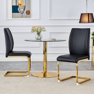FURNIinspire Dining Chairs Luxury Simple Arch Chair, Set of 2 Dining Chairs with Metal Gold Leg And PU Cushion, Black, 17"*22"*39" - 1 of 4
