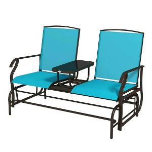 Resenkos Swing Glider Chair,  Outdoor Chair,Outdoor Glider Bench with Center Table,Patio Loveseat with Armrests, Blue - 1 of 4