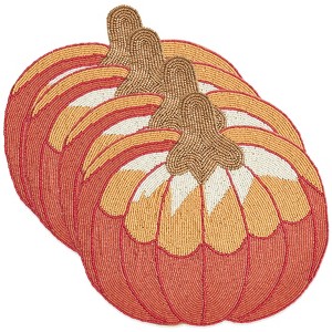 Saro Lifestyle Beaded Pumpkin Placemat, 14" Round, Orange (Set of 4) - 1 of 4