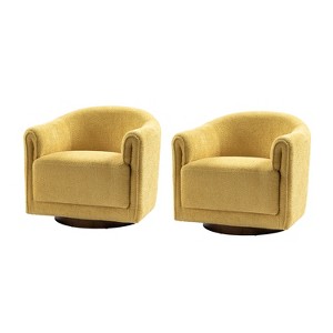 Set of 2 Hugues Modern Comfortable Upholstered Swivel Chair with Sturdy Wooden Base and Dual-layered Armrest | HULALA HOME-YELLOW - 1 of 4