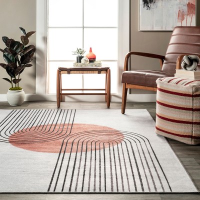 Burnt Orange Abstract Square Synthetic Washable Rug