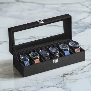 6-Slot Watch Box, Large Glass Lid Watch Organizer - 1 of 3