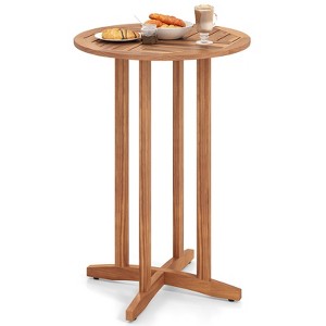 Tangkula 39" Outdoor Acacia Wood Bar Table w/ Slatted Tabletop for Garden Deck - 1 of 4