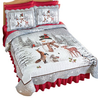 Collections Etc Winter Snowman And Deer Scalloped Edge Quilt Twin Multi ...