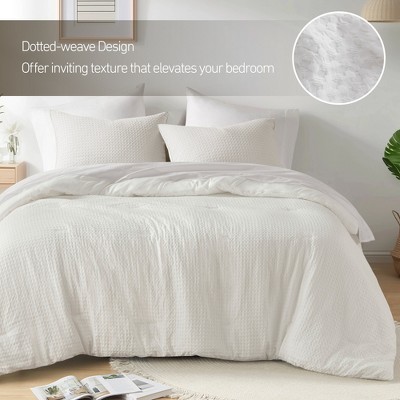 3Pcs Woven Dotted-Weave Knit Comforter Sets, Chic Vintage Style Boho Bed Set for All Season, Premium Breathable Bedding for Luxury Decor Style