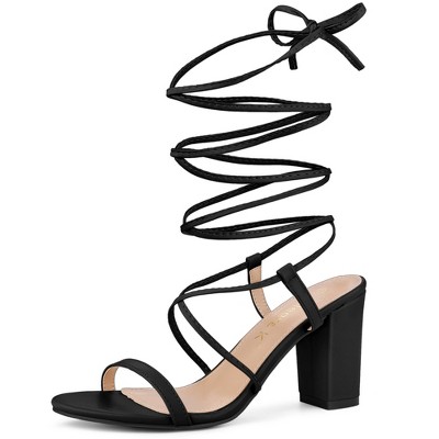 Allegra K Women's Strappy One Strap Lace Up Chunky Heels Sandals