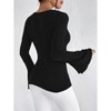 Womens Tops Wrap V Neck Bell Sleeve Knit Fitted Tshirt Fall Winter Top - 3 of 4