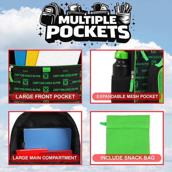 Set de 4 piezas de mochila escolar Minecraft para niños 3