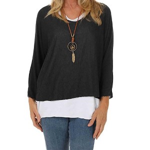 Catherine Lillywhite's Womens Half Sleeve Tunic With Necklace, Black, One Size - 1 of 2