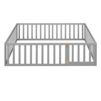 Bellemave Full Size Wood Daybed  Frame with Fence, Gray