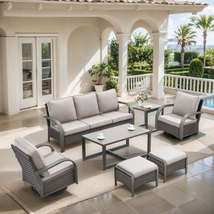Belord 7PCS Outdoor Patio Furniture Set, All Weather Brown Wicker Outdoor Conversation Set with Sofa, Swivel Chair, Ottoman, Coffee Table, Side Table - 1 of 4
