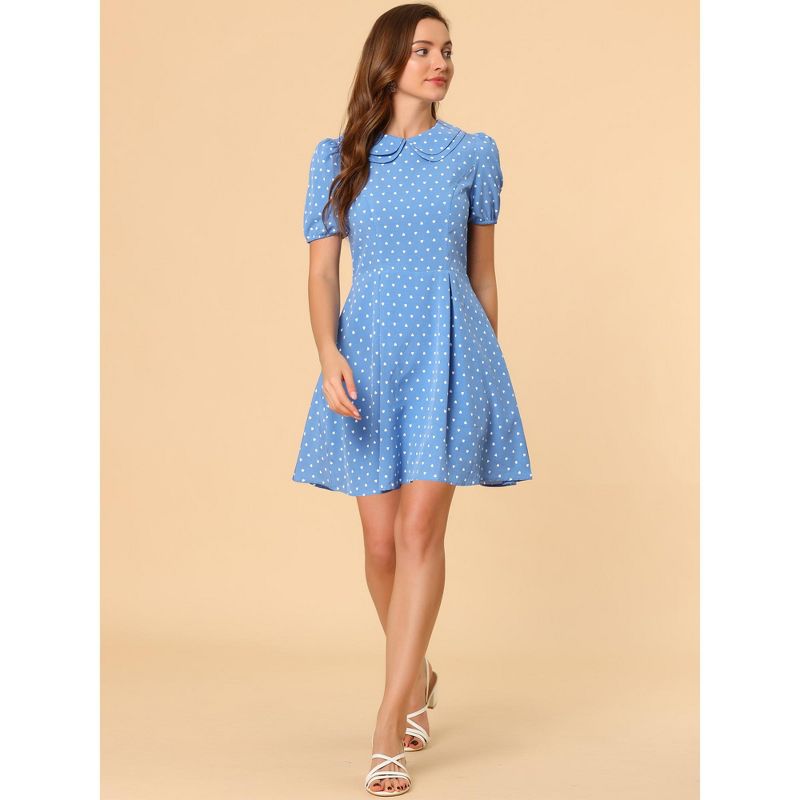 Allegra K Women's Heart Dots Print Dresses Short Sleeve A-Line Peter Pan Collar Mini Dress, 3 of 7