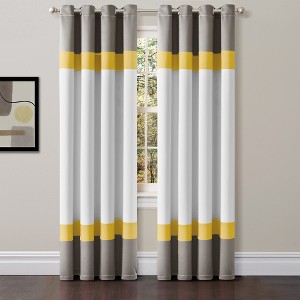 Alexander Color Block Light Filtering Window Curtain Panels Gray/Yellow 52X84 Set - 1 of 4
