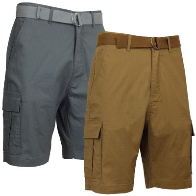 Galaxy Rugged Trail  Men's Cotton Stretch Ripstop Cargo Shorts With Belt-2 Pack