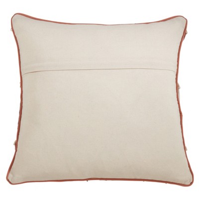 Blue Embroidered Fringed Cotton Square Pillow