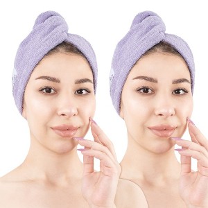 American Soft Linen 100% Cotton Hair Drying Towels for Women, 2 Pack Turkish Hair Towel Wrap, Head Towel Cap with Button, Hair Turban Towel - 1 of 4