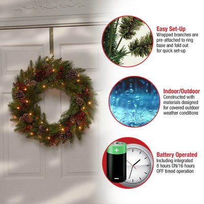 20" Prelit Pine Cone Berry Christmas Wreath with LED Lights