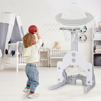 Adjustable Gray 3-in-1 Kids Basketball Hoop Set with Balls