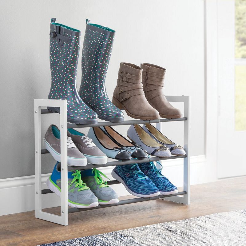 mDesign Metal 3 Tier Adjustable/Expandable Shoe and Boot Rack, 3 of 8