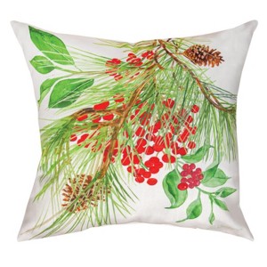 Manual Woodworkers & Weavers Berry Christmas Polyester Pillow – 18x18 Inch Holiday Accent - 1 of 3