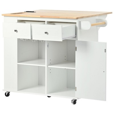 NicBex 2 Drawer Rolling Kitchen Island Cart with 1 Cabinet and 2 Open Shelves,Kitchen Island on Wheels with Rack,Island Table for Kitchen