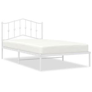 vidaXL Twin XL Metal Bed Frame with Headboard, Sturdy Steel, White, No Mattress - 1 of 4