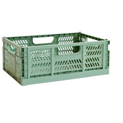 3 Sprouts Rectangular Recycled Plastic Foldable Crate (Large Size) - Green