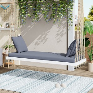 GDFStudio Jonathan Malory 63" Acacia Wood Porch Swing with 10.8Ft Hemp Ropes and Cushion - 1 of 4