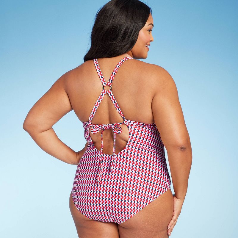 Women's Wide Ribbed Ring Medium Coverage One Piece Swimsuit - Kona Sol™ Multi Red, 3 of 9