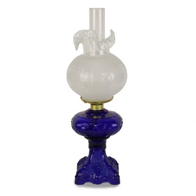 Lehman's Princess Feather Oil Lamp - Historical Design with Glass Lamp, Brass Burner, 12" Chimney, Etched Ball Glass Shade, 22 Inches High