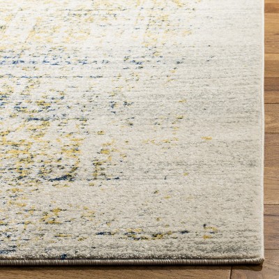 Ivory and Blue High Pile Synthetic Area Rug, 12' x 15'
