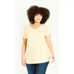 EVANS | Women's Plus Size  Gathered V Neck Cotton Top - yellow  - 30W