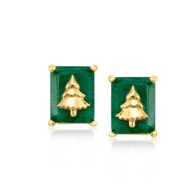 Ross-Simons 4.30 ct. t.w. Emerald Christmas Tree Earrings in 18kt Gold Over Sterling