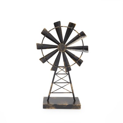 Rustic Black and Gold Metal Windmill Figurine