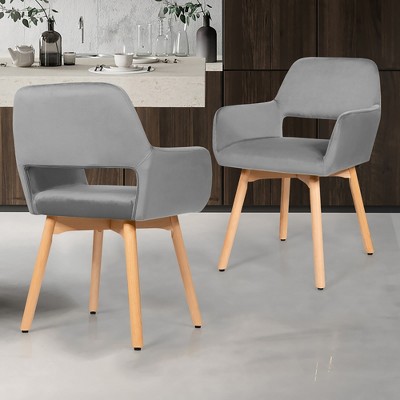 Set of 2 Gray Velvet Accent Chairs with Metal Legs