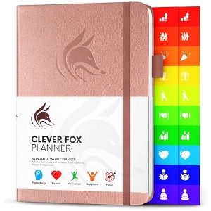 Undated Planner Weekly 8.25"x5.75" Rose Gold - Clever Fox: Pocket Agenda with Elastic Closure & Ribbon Marker - 1 of 4