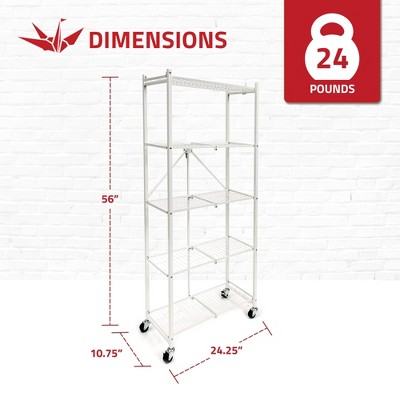 White Slim Steel 5-Tier Pantry Rack with Wheels