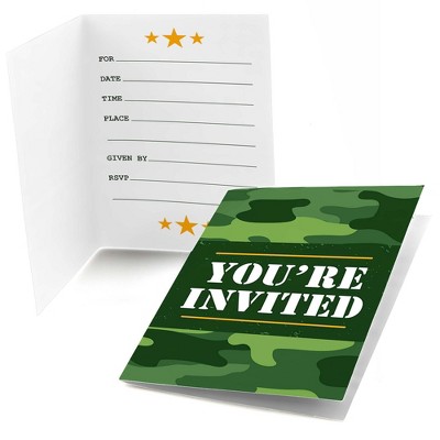 Big Dot of Happiness Camo Hero - Fill In Army Military Camouflage Party Invitations (8 count)