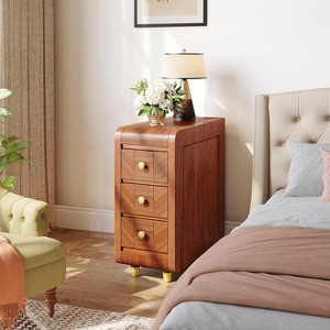 Lantine Slim Nightstand with Drawers, Narrow Long Nightstand with Storage, Bedside Table for Small Spaces, Bedroom, Reddish Brown, 1 Pack - 1 of 4