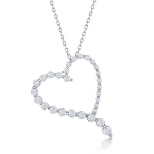 Bella Silver Sterling Silver Round Graduating CZ Heart 18" Pendant Necklace - Silver - 1 of 2