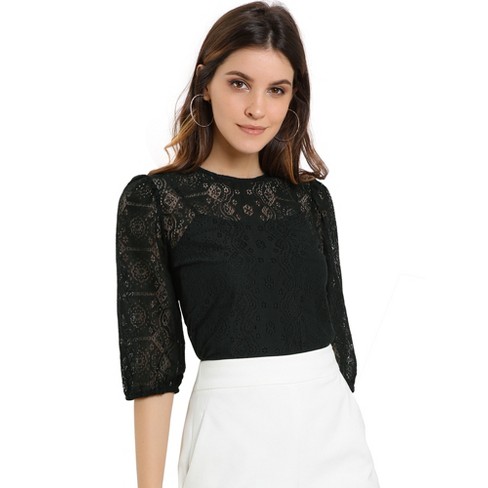 SEMI-SHEER LACE SHIRT - Black